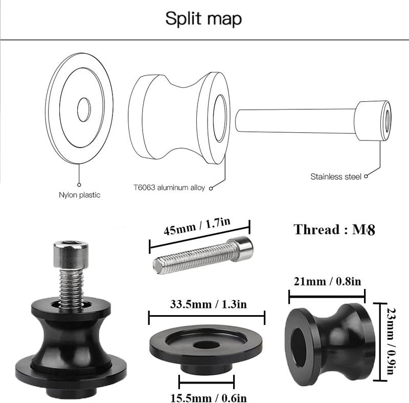 FREAXLL 2pcs M8*1.5 Motorcycle Swing Arm Sliders Spools 8mm for S-uzuki GSXR 600 750 1992-2024 GSX-R 1000 2001-2024 GSXS 600 750 1000 GSX-8R GSX-8S 2023 -Black - Image 3
